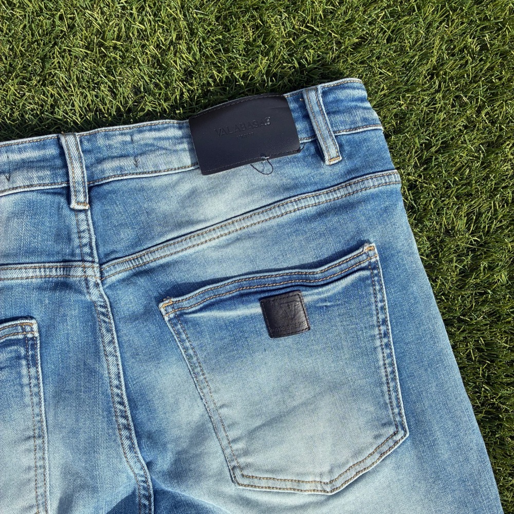 Valabasas Mens 35x34 Light Wash Blue Stacked Pocket Cargo Jeans Denim Flare Y2K - Picture 8 of 10
